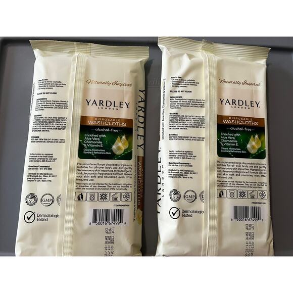 YARDLEY London 2pks of 18 Large Disposable Body Wipes Washcloths 36 Wipes Total - Picture 2 of 2